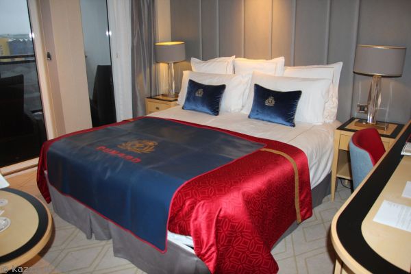 Our bed in the Princess Grill room 10082 on Queen Mary 2
