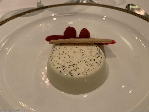 Low sugar vanilla panna cotta with fresh raspberries that I had for dessert
