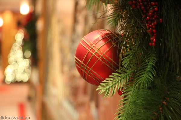 Christmas decorations in deck 3 main corridor