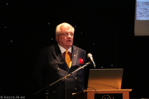 Bill Miller in Illuminations Theatre speaking about ocean liners