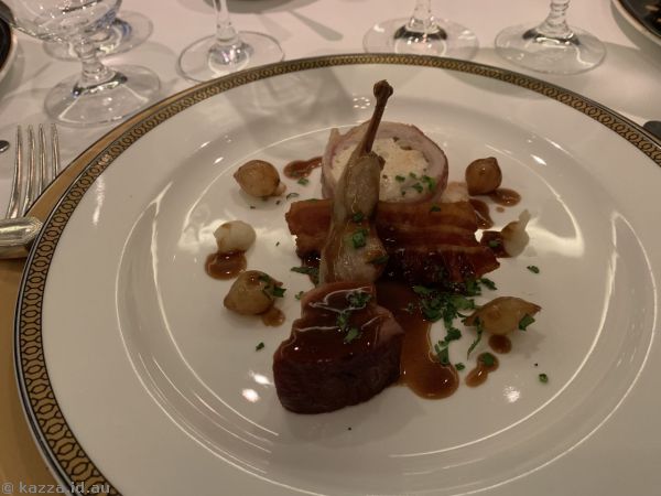Ballontine of quail, braised button onions, smoked bacon confit and a light quail jus that I had for entrÃ©e