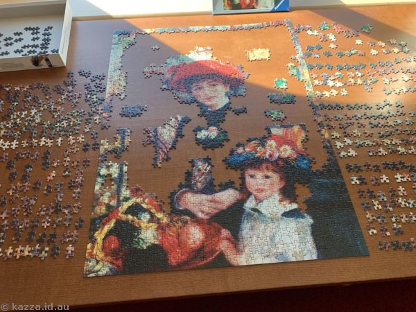 Two Sisters (On the Terrace) (1881), by Renoir, on the jigsaw table, starboard side
