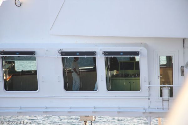 Looking into the bridge of the Queen Mary 2