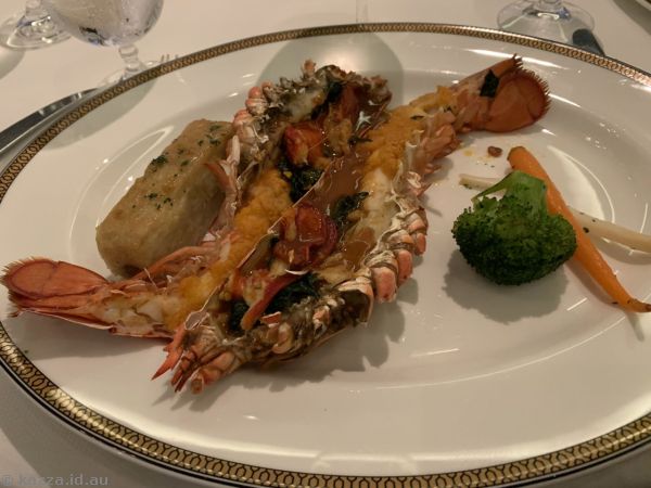 Grilled Maine native lobster, creamed spinach, potato royal and newburg sauce I think I had for mains