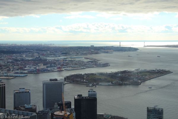 View south over Governors Island to Verazzanno Narrows Bridge