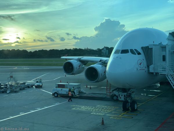 Qantas Airbus A380-800 VH-OQK at Changi Airport