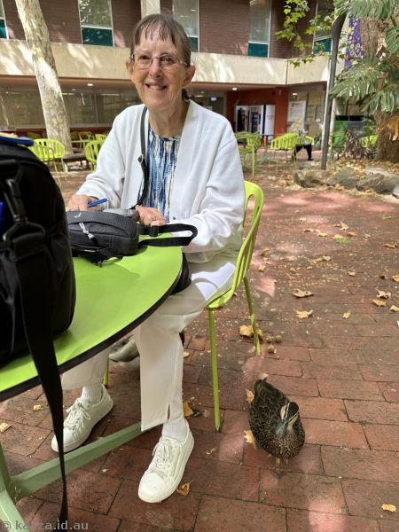 Mum at the Duckpond.  With duck.
