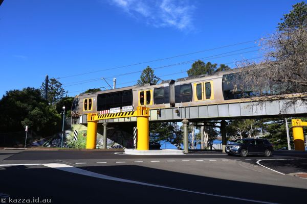 Train crossing the Terralong Street bridge