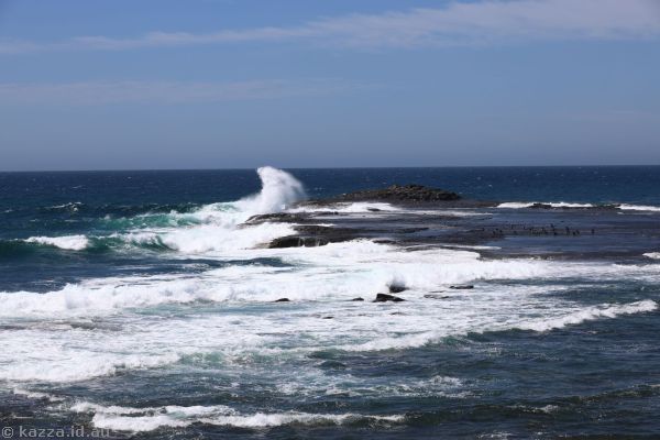 Waves crashing over Gerroa Rocks