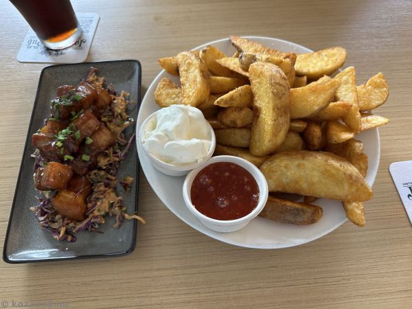 Pork bites ($14) and wedges ($14) we had for lunch at the Jamberoo Pub