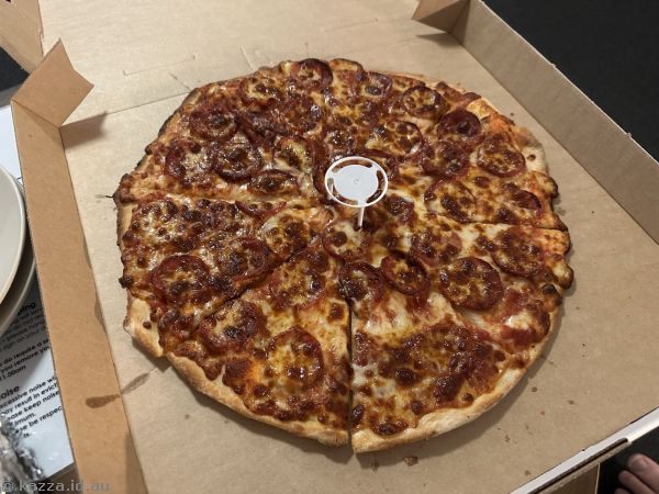 Pepperoni pizza ($31.50) we got from Centrepoint Pizza in Kiama