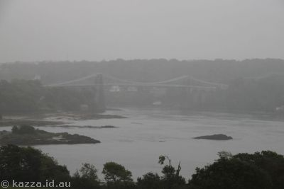 Looking through the rain towards Menai Bridge