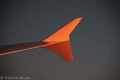 A380 wingtip in the sunset