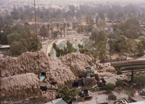 Knott's Berry Farm from Parachute showing Montezooma's Revenge and Log Ride