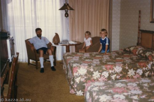 Family in our hotel room at the Marriott (room 814)
