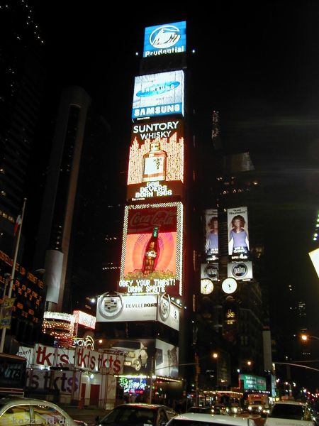 Times Square at night, looking north