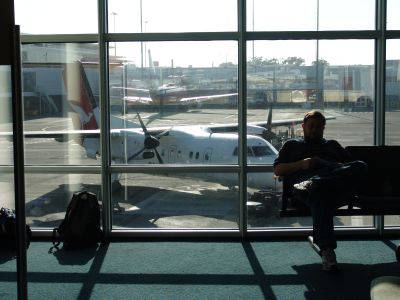 Stu waiting in front of our plane