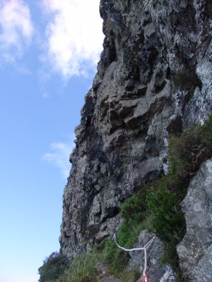 Ropes up the side of the cliff