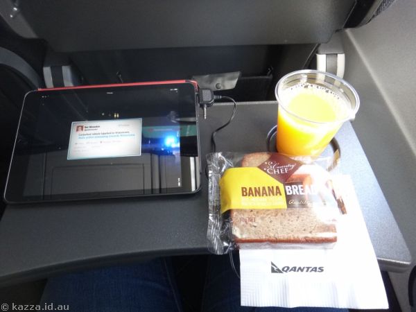 Banana bread and juice I had on the flight from Canberra to Sydney