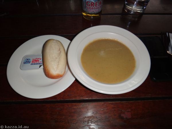 Bread roll and soup for starters