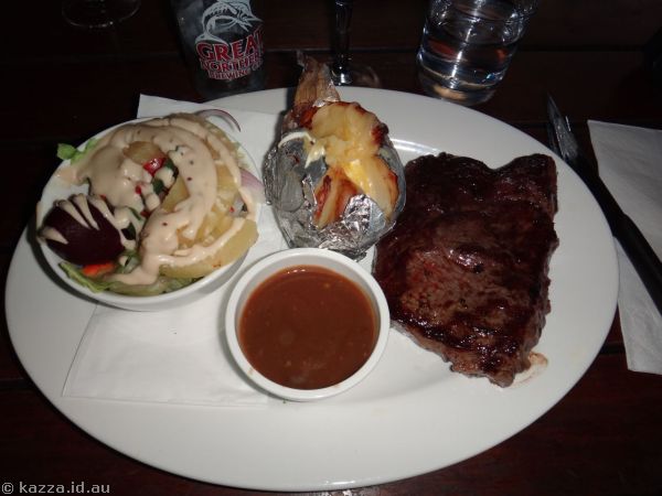 Steak, roast potato and salad - this was huge!