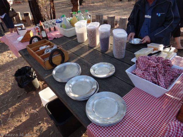 Bush breakfast setup at Undara