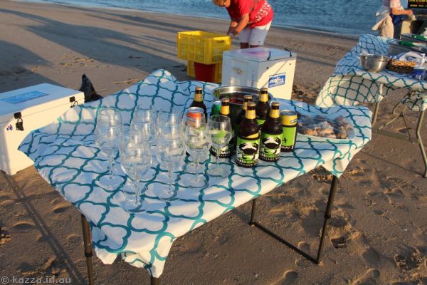 Wine and beer setup on the beach.  At least I could drink as much as I wanted