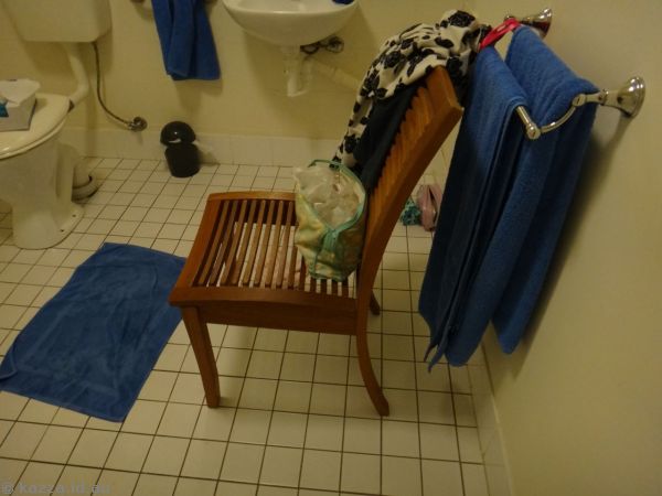 Water went all over the bathroom floor and there were no benches so we needed something hold our stuff