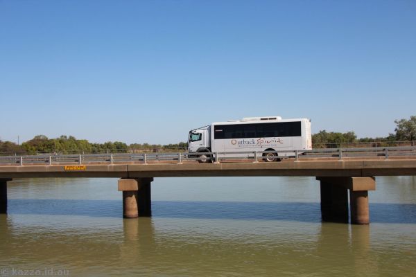 Our truck, sorry, coach crossing the Norman River
