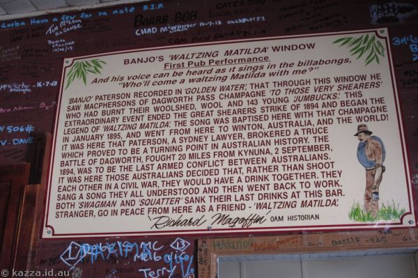 Info board for the first pub performance of Banjo Patterson's Waltzing Matilda