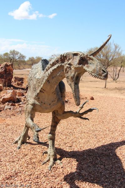 Dinosaur model outside the Australian Age of Dinosaurs museum
