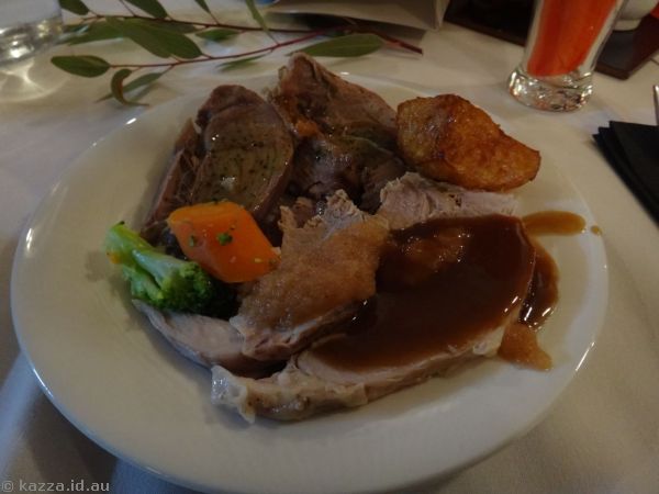 Roast pork and lamb and veggies