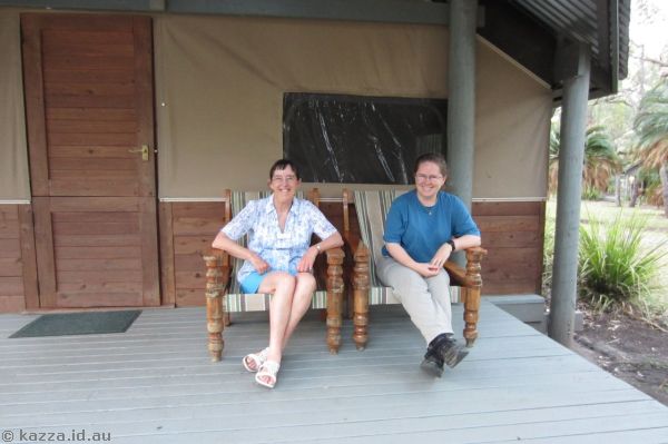 Mum and me outside our cabin
