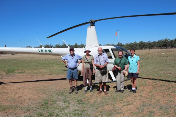 John, Robyn, Geoff, me and Mum with the helicopter we flew in (in two groups)