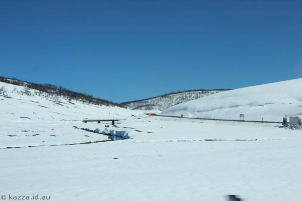 Looking up Link Road and Bullocks Head Creek near Kiandra