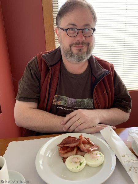 Stu at breakfast on his birthday