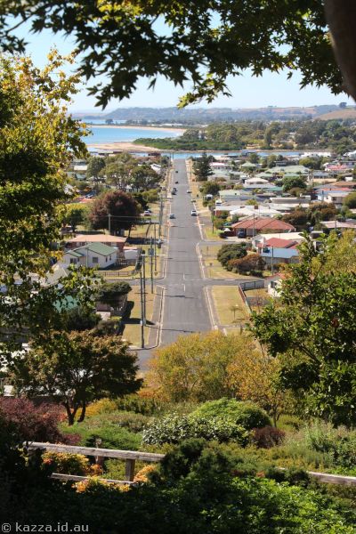 View down Maud Street from Zigzag Garden