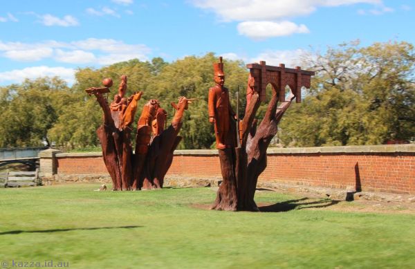 Wood carvings of the history of Campbell Town by Eddie Freeman