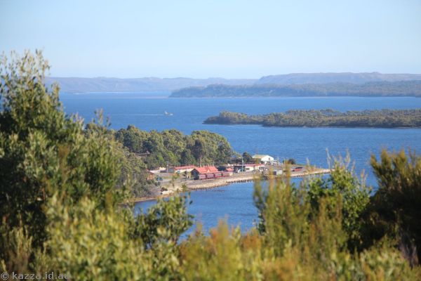 View of Regatta Point in Strahan from Water Tower Hill Lookout