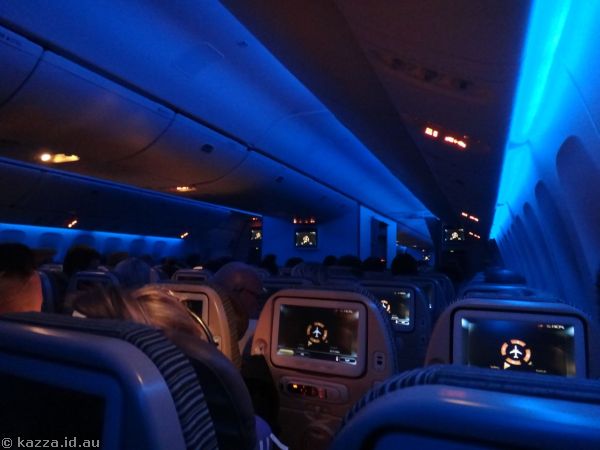 Interior of the cabin of the Etihad 777 just prior to takeoff