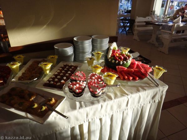 Breakfast buffet spread