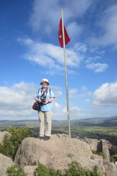 Me and the Turkish flag at Assos<br>Photo by Mum</br>