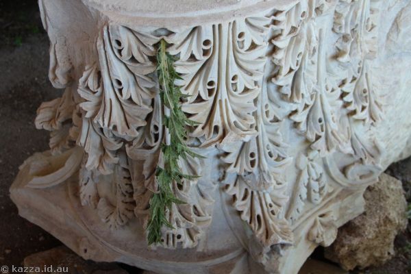 Thistle leaves and thistle leaves carved in the marble