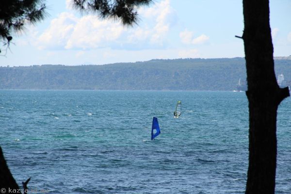 View of the Dardanelles and windsurfers from our hotel